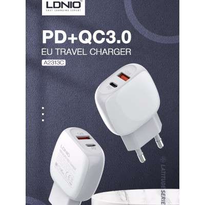 LDNIO A2313C PD à charge rapide et QC3. 0 chargeur Dual ports USB pour  Apple iPhone